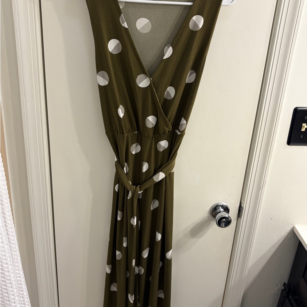 Madison Olive and White Polka Dot Maxi Romper